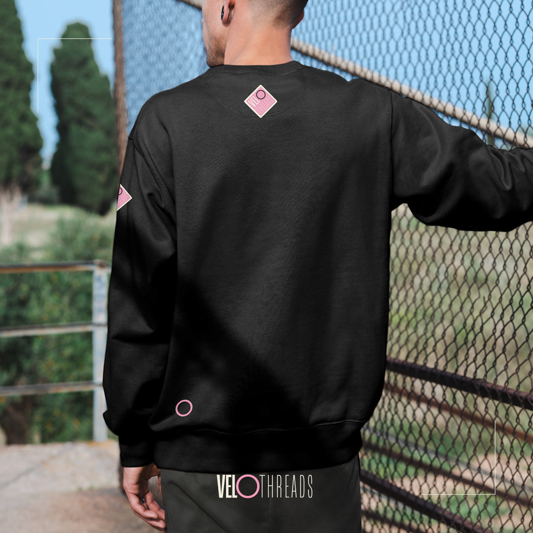 Model wearing Maglia nera cycling jumper sweater back