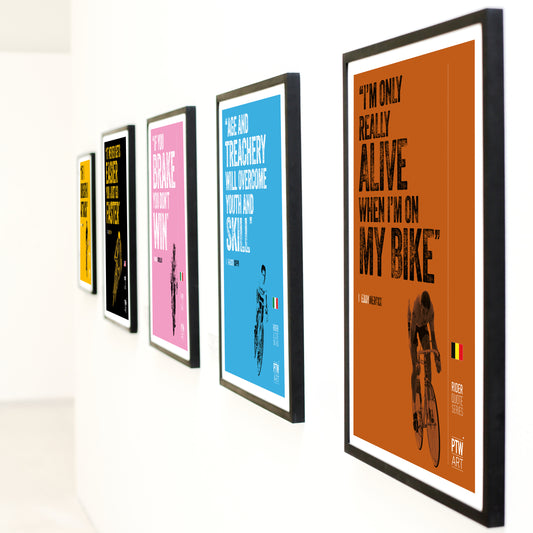 Rider Quotes Prints Set of 5 Merckx, Coppi, Lemond, Cipollini, Hinault